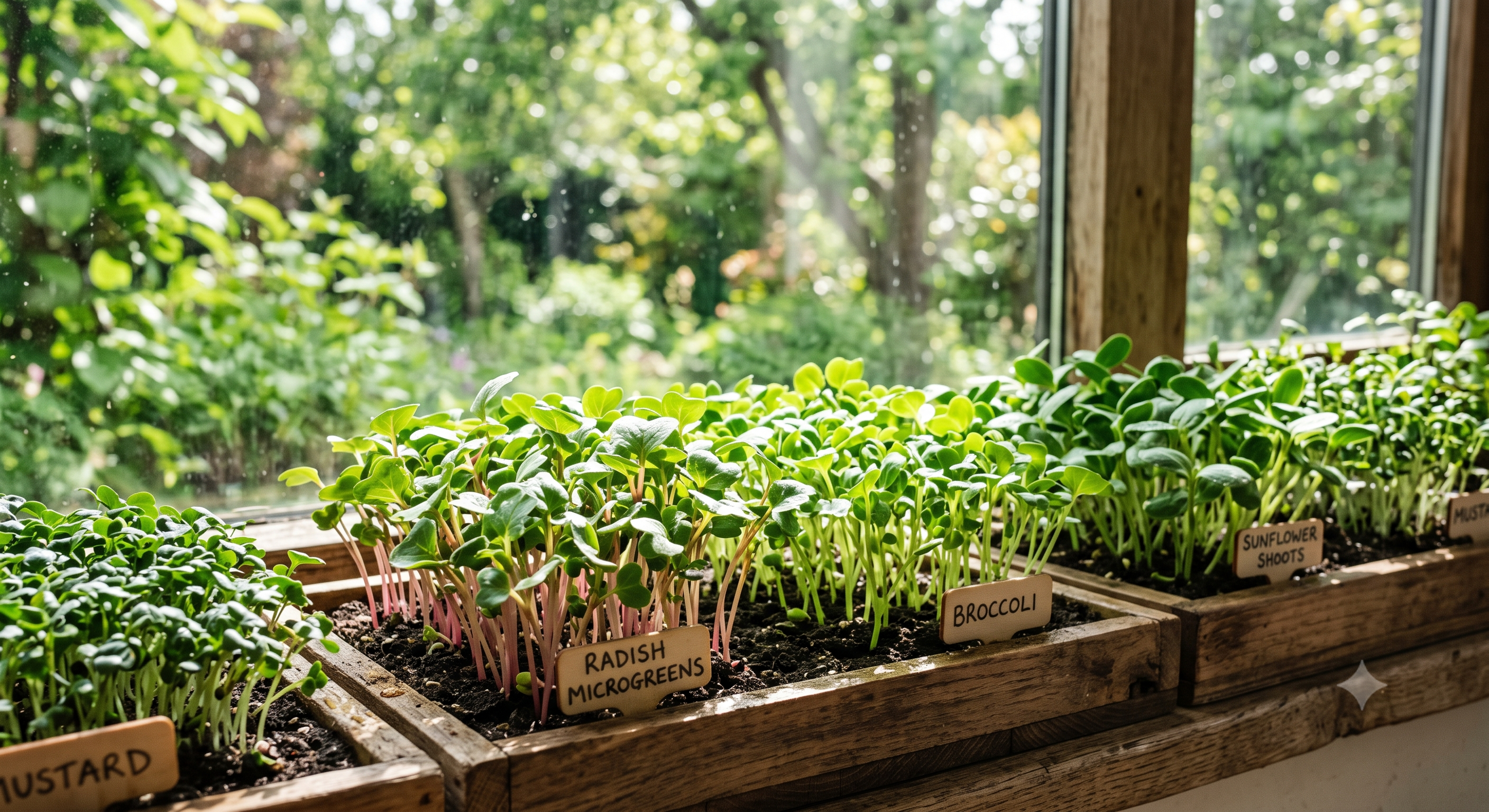 Fresh microgreens growing in natural light